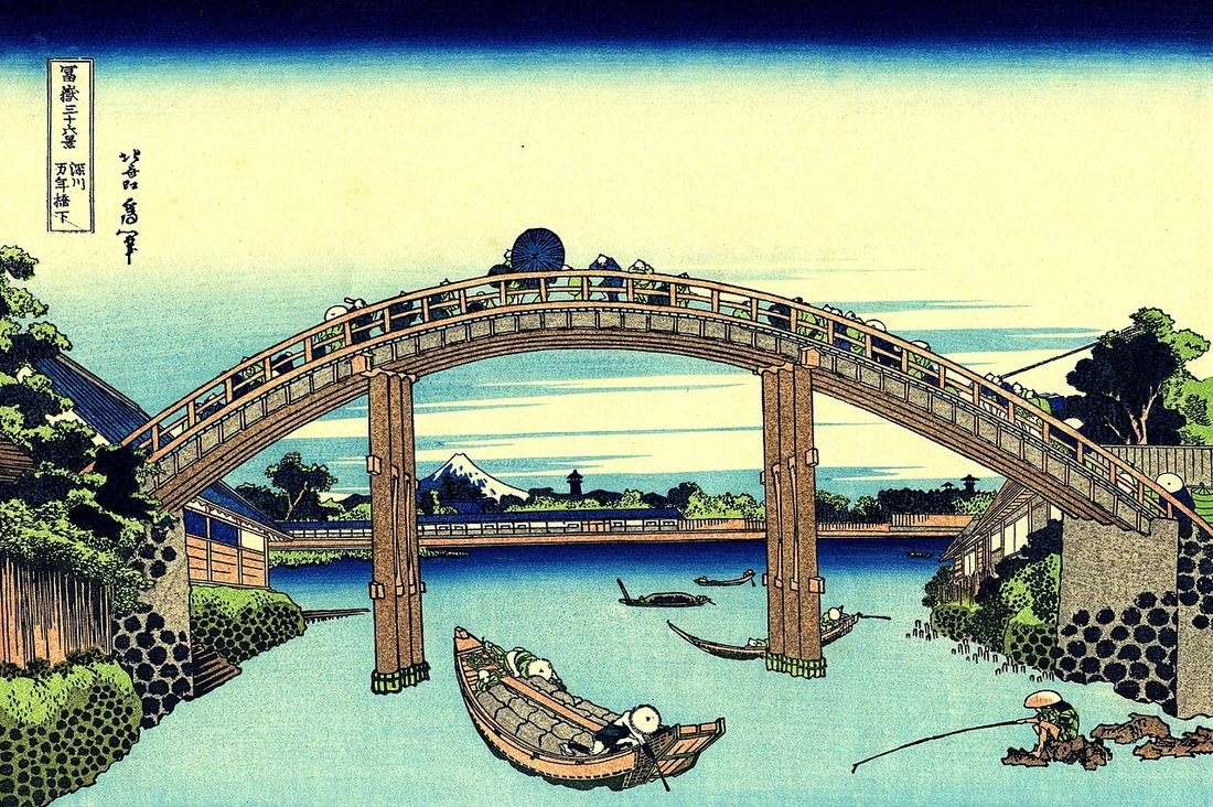 Under the Mannen Bridge at Fukagawa by Hokusai