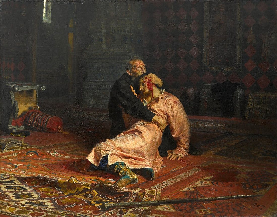 Ivan the Terrible and his son Ivan on November 16, 1581 by Ilya Repin